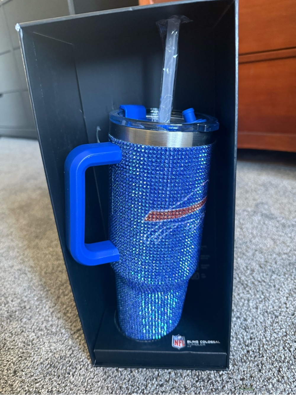 NFL Blue Crystal-Embellished Travel Tumbler with Handle
